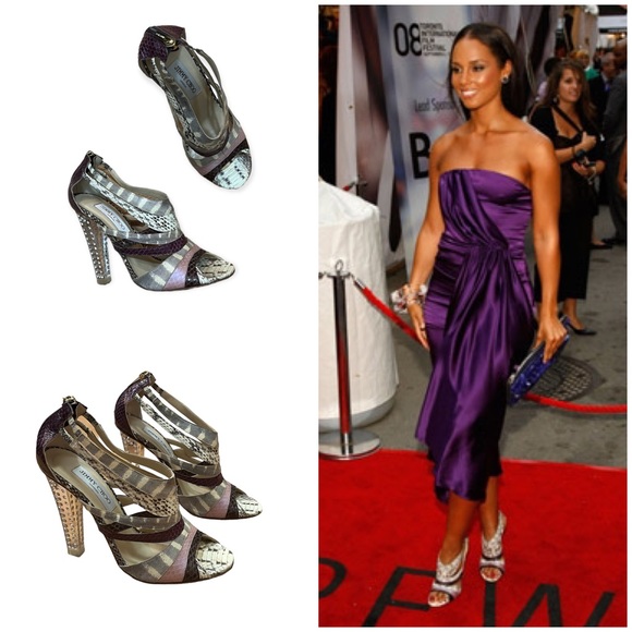 Jimmy Choo Multi Color Python and Lizard Cyndi Lucite Rhinestone Heels - Picture 1 of 15